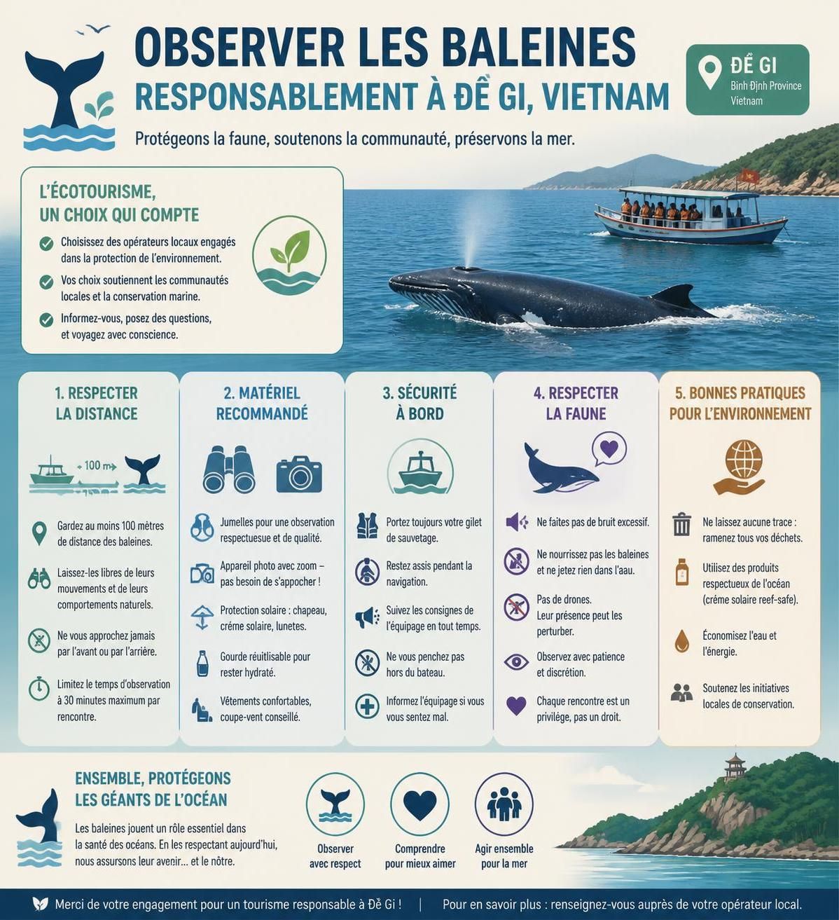découvrez l'observation des baleines à đề gi (bình định), le seul spot documenté de whale watching au vietnam, une expérience unique pour approcher ces magnifiques créatures marines dans leur habitat naturel.