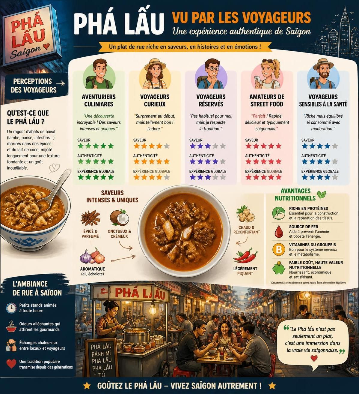 découvrez phá lấu, les abats à la saïgonnaise, un plat authentique et savoureux que les voyageurs hésitent souvent à commander, mais qu'ils devraient absolument goûter pour une expérience culinaire unique.
