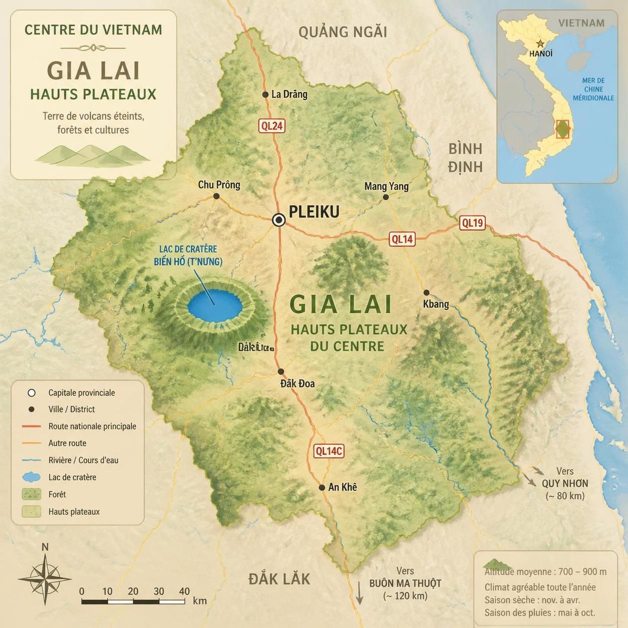 découvrez pleiku et les hautes terres de gia lai : explorez des volcans éteints, admirez le lac de cratère spectaculaire et savourez le café robusta réputé de la région.