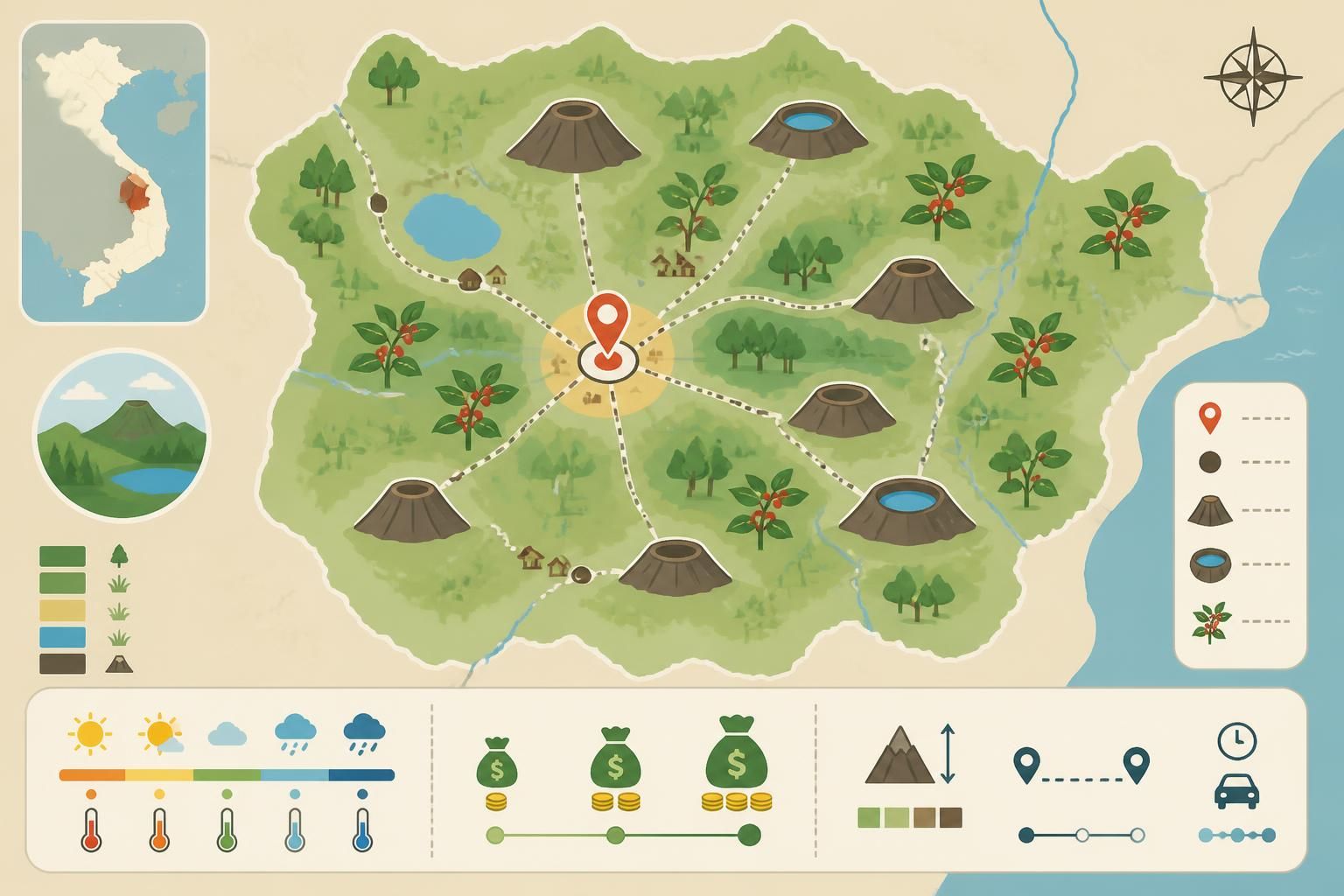 découvrez pleiku et les hautes terres de gia lai : explorez des volcans éteints, admirez le lac de cratère spectaculaire et savourez le café robusta emblématique de la région.