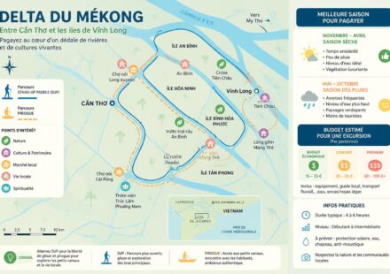 découvrez une aventure unique en sup et pirogue dans le delta du mékong, pagayez entre cần thơ et les îles pittoresques de vĩnh long pour une immersion authentique au cœur de la nature vietnamienne.