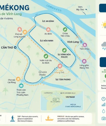SUP et pirogue dans le delta du Mékong : pagayer entre Cần Thơ et les îles de Vĩnh Long découvrez une aventure unique en sup et pirogue dans le delta du mékong, pagayez entre cần thơ et les îles pittoresques de vĩnh long pour une immersion authentique au cœur de la nature vietnamienne.