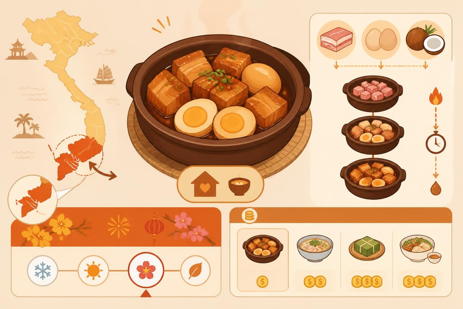 découvrez thịt kho trứng, le porc braisé à la noix de coco, un plat traditionnel du têt et véritable comfort food du sud du vietnam, riche en saveurs et réconfortant.