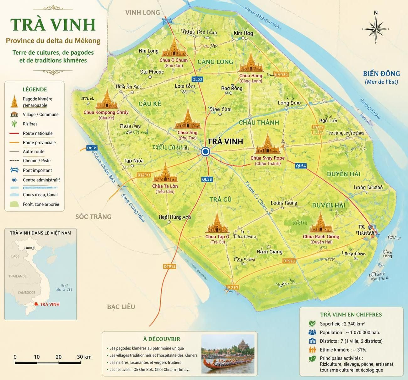 découvrez trà vinh, la province du delta méconnue des voyageurs, célèbre pour ses magnifiques pagodes khmères et son riche patrimoine culturel.