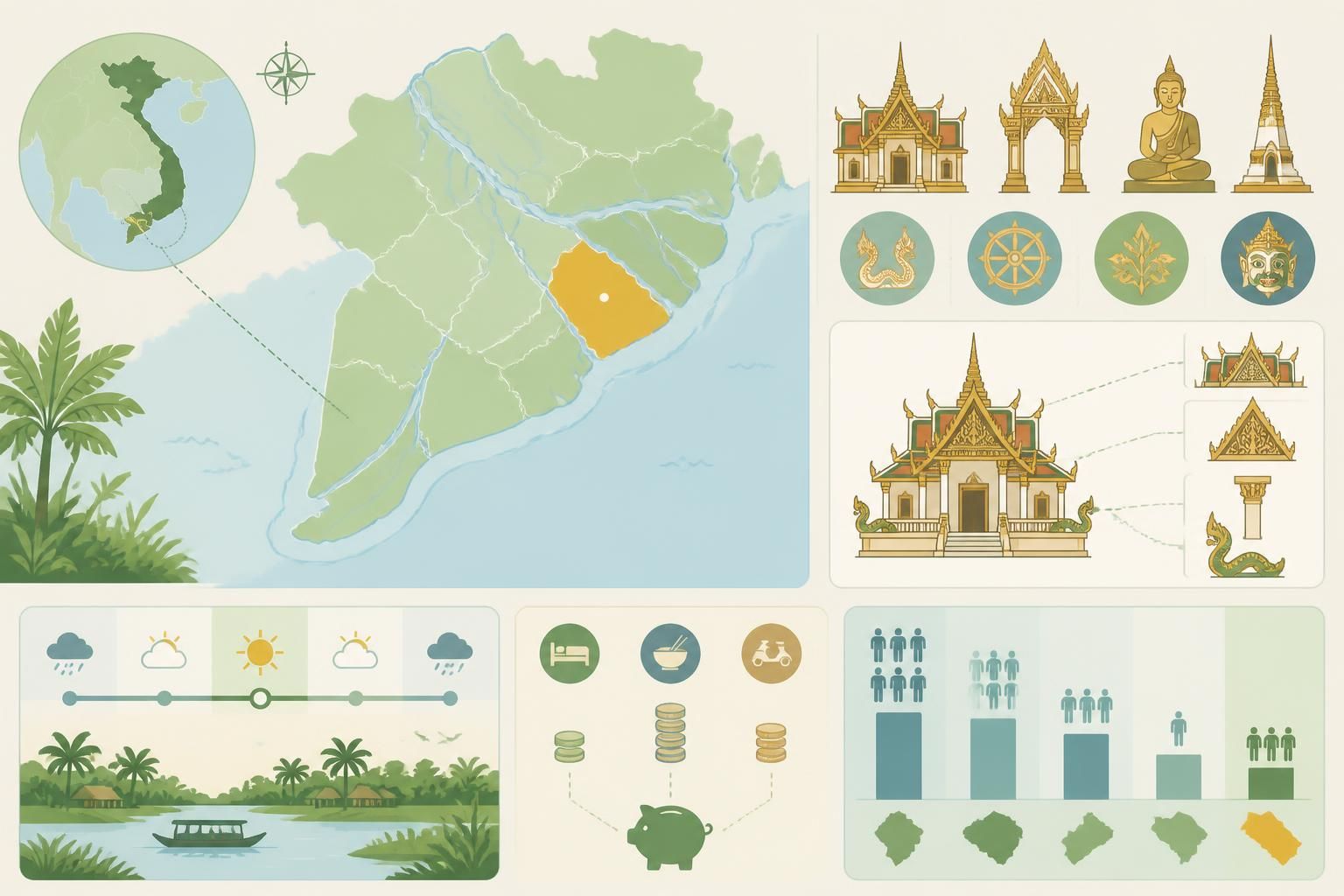 découvrez trà vinh, la province méconnue du delta du mékong, célèbre pour ses magnifiques pagodes khmères et son patrimoine culturel unique, loin des sentiers battus.