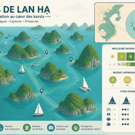 Voile et catamaran dans les îles de Lan Hạ : naviguer entre les karsts verts au-dessus de l’eau découvrez la beauté unique des îles de lan hạ en voile et catamaran, naviguez entre les majestueux karsts verts flottant au-dessus de l'eau pour une expérience inoubliable.