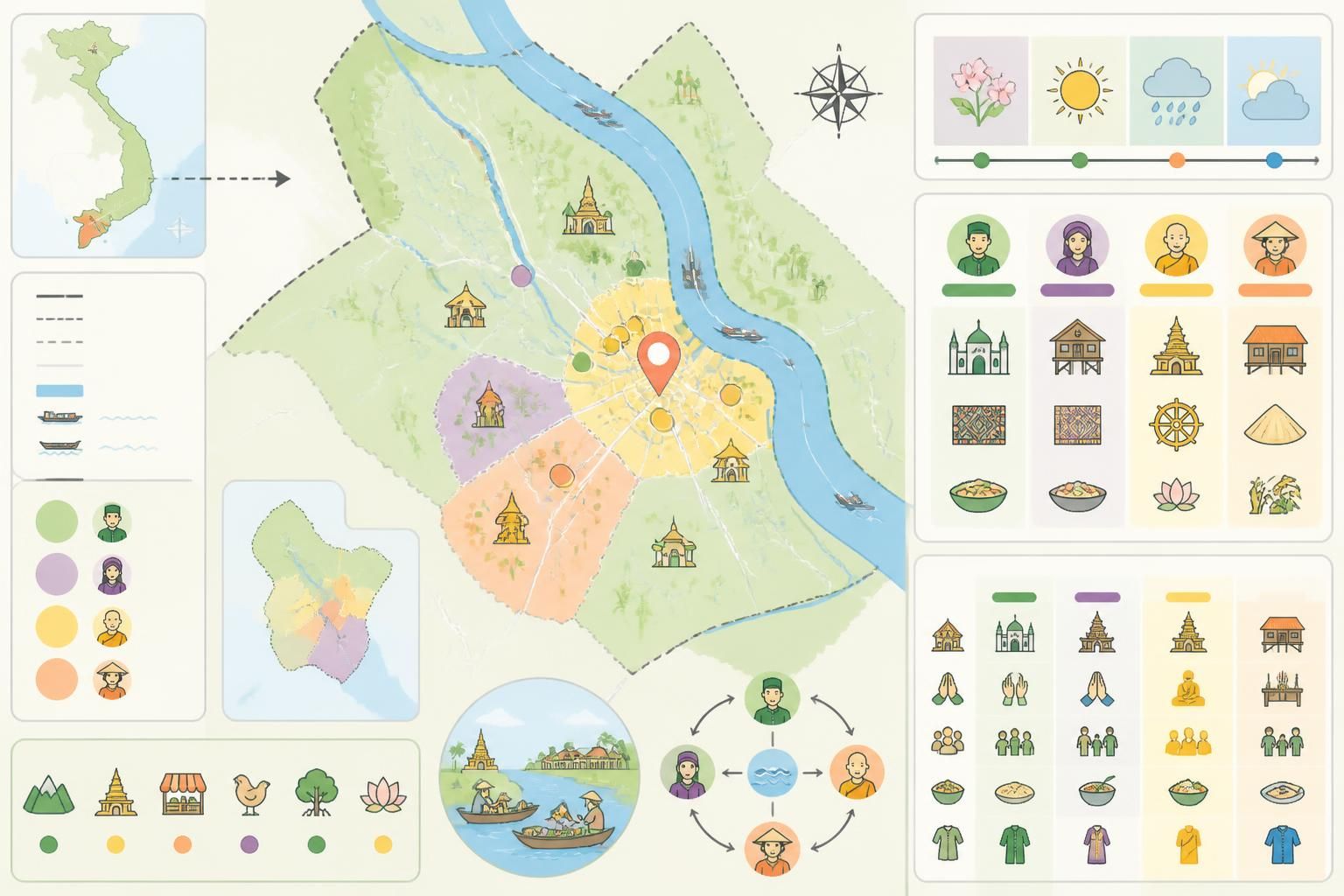 découvrez châu đốc (an giang), un carrefour culturel où cham, khmers, bouddhistes et viets cohabitent au bord du mékong, révélant le véritable visage du vietnam à sa frontière.