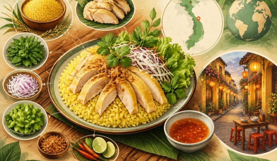 découvrez le cơm gà de hội an, réputé dans le monde entier : riz parfumé, poulet tendre et saveurs authentiques, souvent meilleurs au détour d’une ruelle.