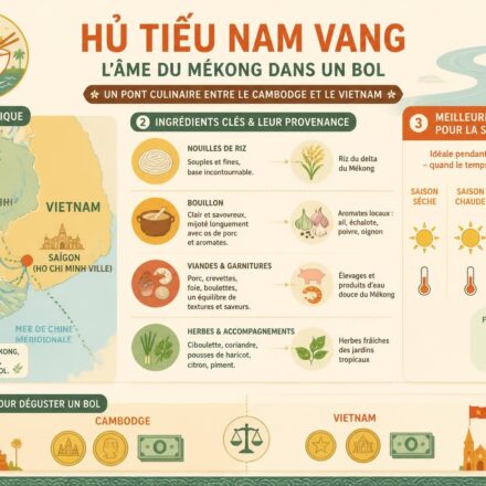 Hủ tiếu Nam Vang : la soupe khmère devenue l’emblème du Mékong — du Cambodge aux rues de Saïgon découvrez l'histoire et la saveur unique du hủ tiếu nam vang, la soupe khmère emblématique qui traverse le mékong, du cambodge aux rues animées de saïgon.