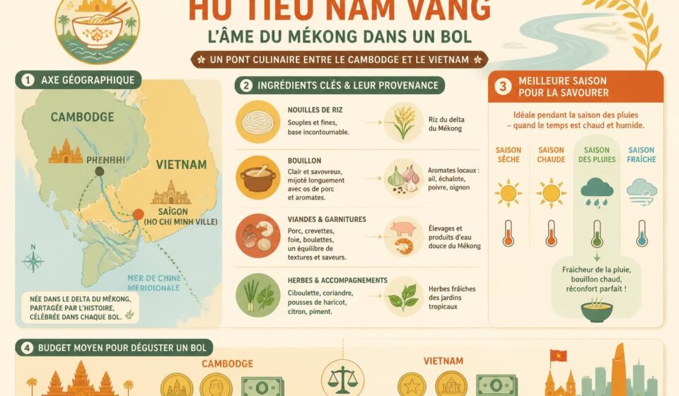 découvrez l'histoire et la saveur unique du hủ tiếu nam vang, la soupe khmère emblématique qui traverse le mékong, du cambodge aux rues animées de saïgon.