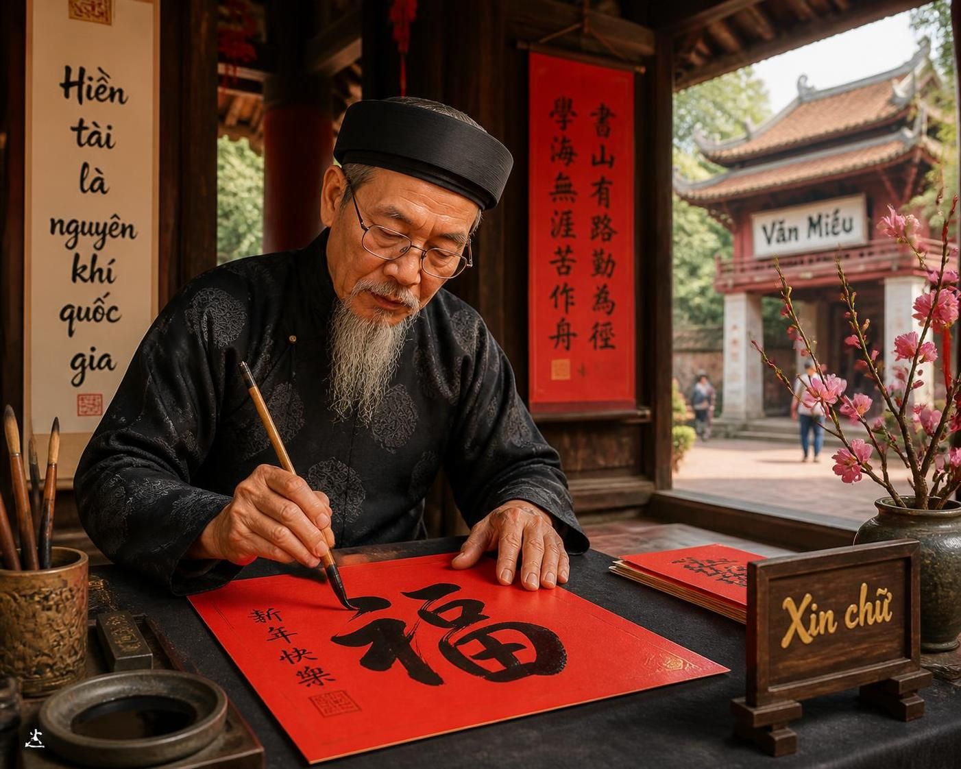 découvrez la calligraphie vietnamienne, l'art des maîtres des vœux du têt et la tradition ancestrale des tablettes au văn miếu, symbole de culture et de spiritualité.