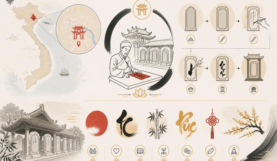 découvrez la calligraphie vietnamienne à travers les maîtres des vœux du têt et la tradition des tablettes au văn miếu, un symbole culturel riche et ancestral.