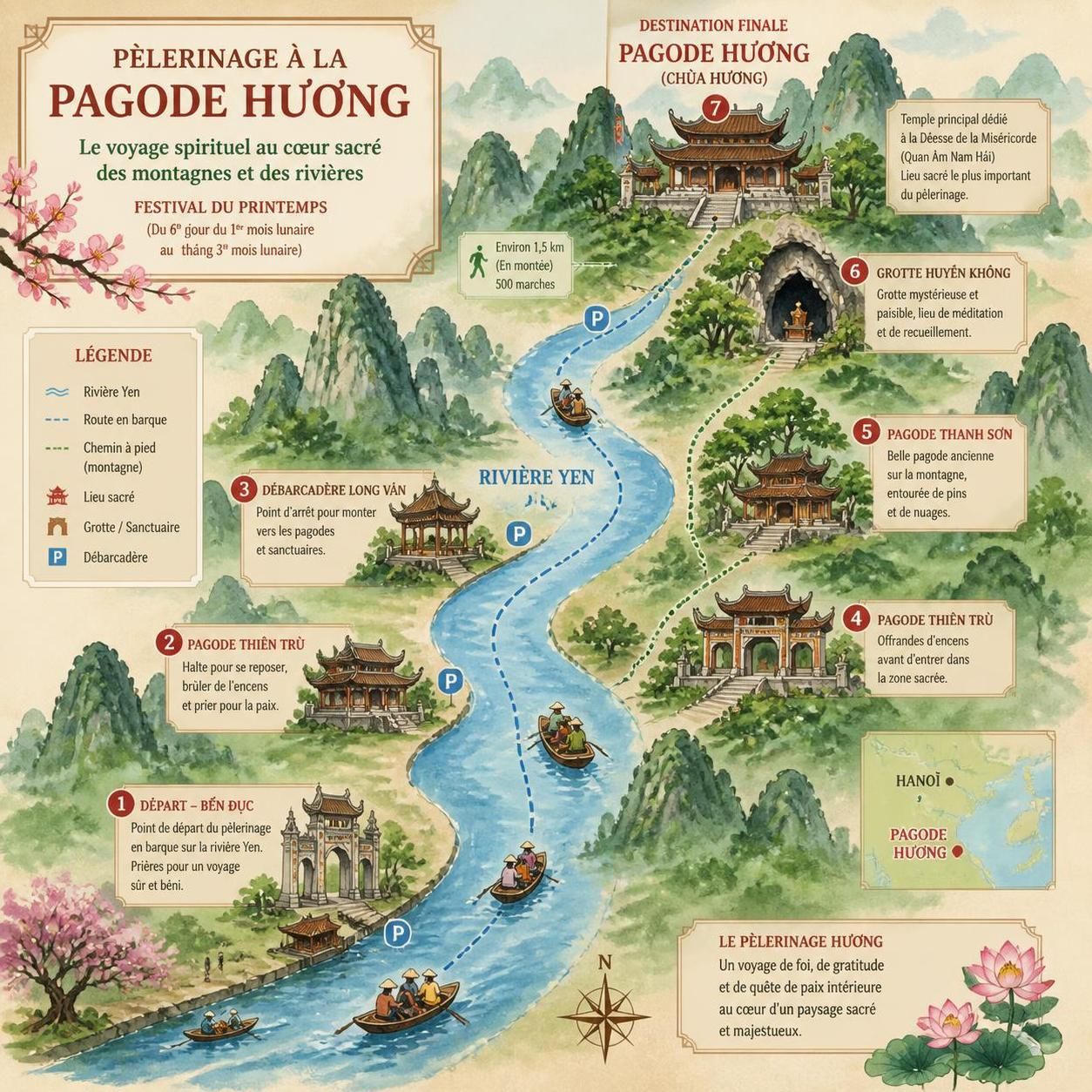 découvrez la pagode hương, aussi appelée grotte des parfums, un lieu de grand pèlerinage printanier où se mêlent paysages lacustres, formations karstiques impressionnantes et une foule de dévots en quête de spiritualité.