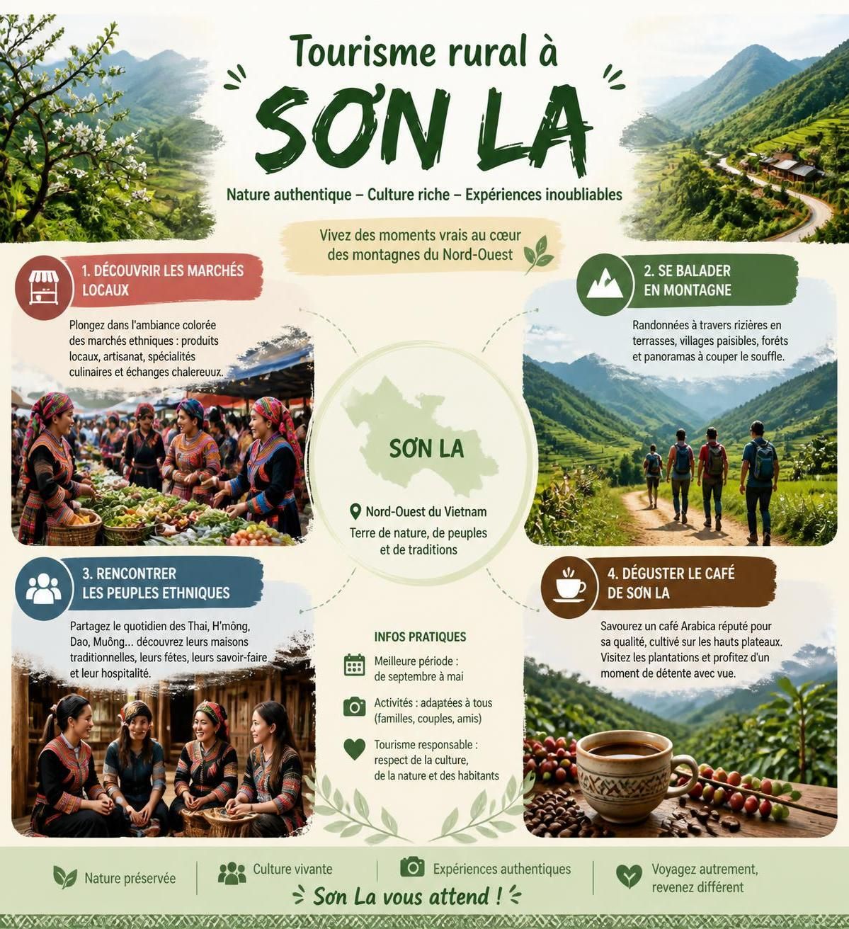découvrez sơn la, la capitale méconnue des hautes terres du nord-ouest, entre lac de barrage paisible, marchés colorés des thái et saveurs uniques du café de montagne.