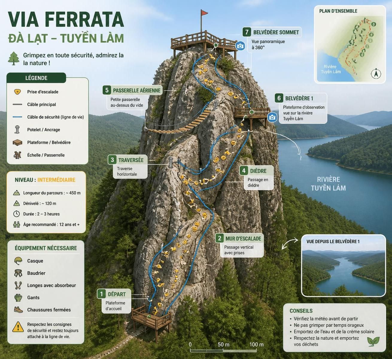 découvrez les sensations fortes avec la tyrolienne et la via ferrata à đà lạt, des activités en hauteur incontournables cachées dans la vallée pittoresque de tuyền lâm.