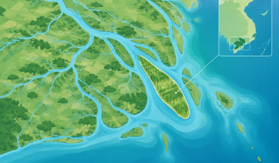 découvrez cù lao dung, à sóc trăng : une île de canne à sucre au bout du mékong, entre vergers, mangroves et eaux du delta avant la mer.