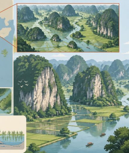 Escalade à Ninh Bình : les parois karstiques de Trang An — grimper au-dessus des rizières inondées découvrez l’escalade à ninh bình : grimpez sur les parois karstiques de trang an et admirez les rizières inondées depuis les hauteurs.