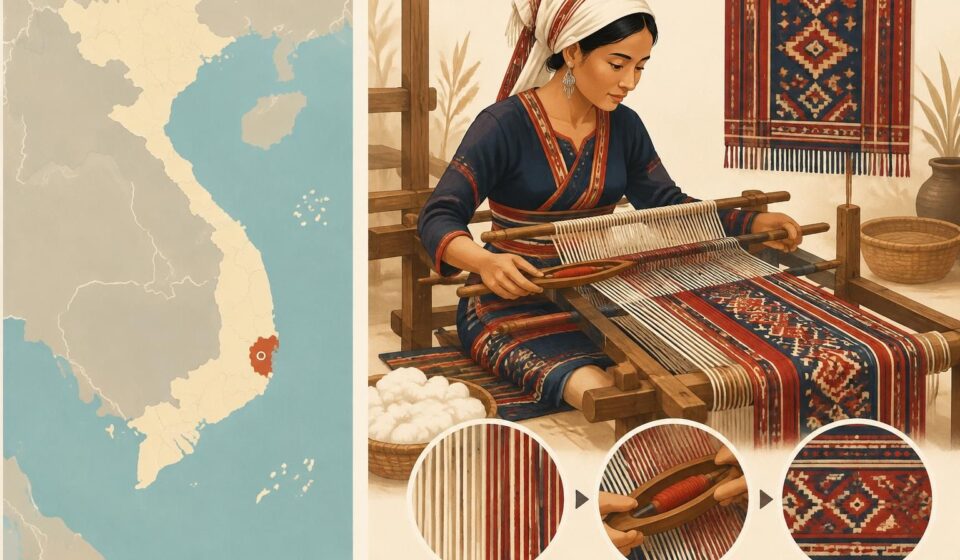 à mỹ nghiệp, les tisseuses cham de ninh thuận perpétuent des motifs millénaires et un savoir-faire unique sur leurs métiers à main.