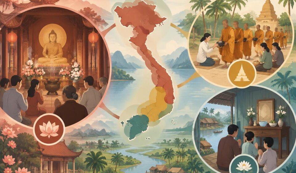 découvrez les trois courants bouddhistes du vietnam — mahayana, theravada et hòa hảo — et explorez leurs pratiques, leurs croyances et les visages d’un pays.