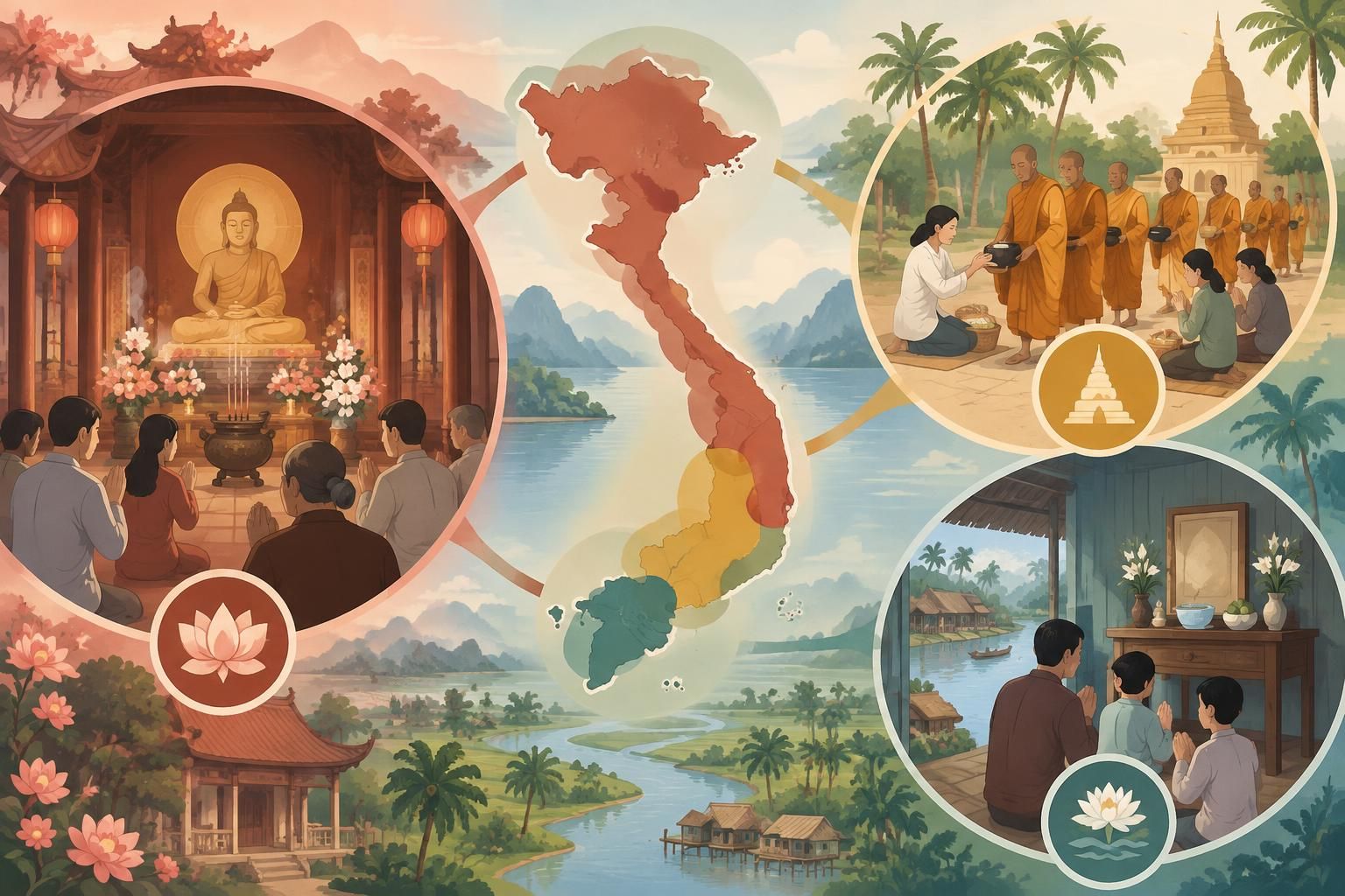 découvrez les trois courants bouddhistes du vietnam — mahayana, theravada et hòa hảo — et explorez leurs pratiques, leurs croyances et les visages d’un pays.