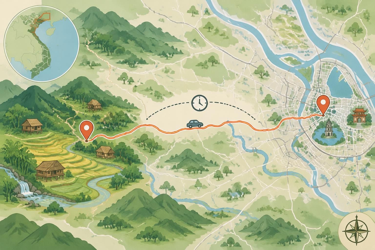 à 1 h de hanoï, découvrez les villages mường de lương sơn, dans la province de hòa bình : randonnées, paysages paisibles et nuits chez l’habitant.