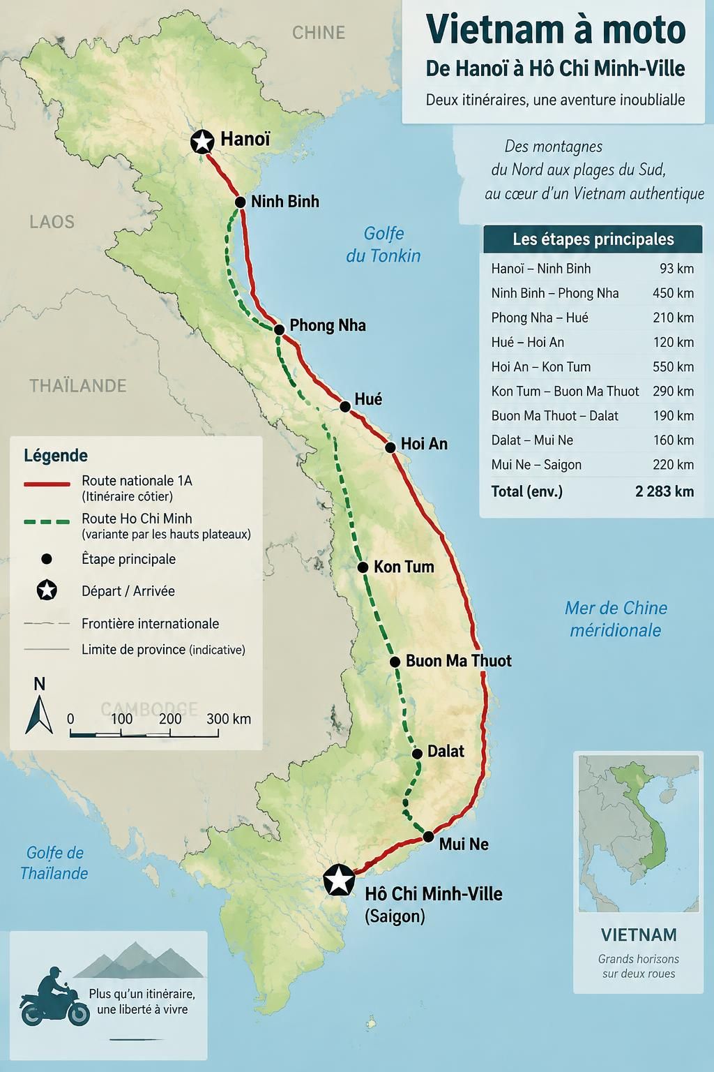 de hanoï à hô chi minh-ville à moto : itinéraire de 1 730 km, étapes incontournables, routes mythiques et conseils pour réussir cette traversée du vietnam.