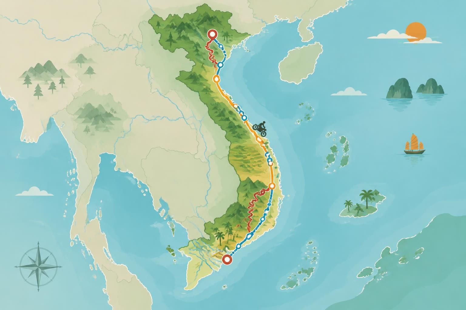 de hanoï à hô chi minh-ville à moto : découvrez les étapes incontournables, les routes à suivre et les conseils pour parcourir les 1 730 km de cet itinéraire mythique.