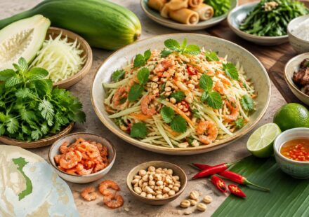 Nộm : la salade de papaye verte, herbes et crevettes séchées — la fraîcheur qui accompagne chaque repas découvrez le nộm, une salade vietnamienne de papaye verte croquante, d’herbes fraîches et de crevettes séchées, idéale pour accompagner chaque repas.