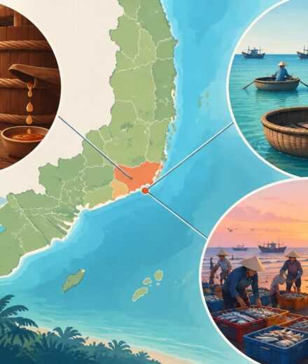 Phan Thiết, la vraie ville de Bình Thuận : la sauce de poisson, les bateaux ronds et les marchés de l’aube découvrez phan thiết, ville emblématique de bình thuận, entre fabrication de sauce de poisson, bateaux ronds et marchés animés dès l’aube.