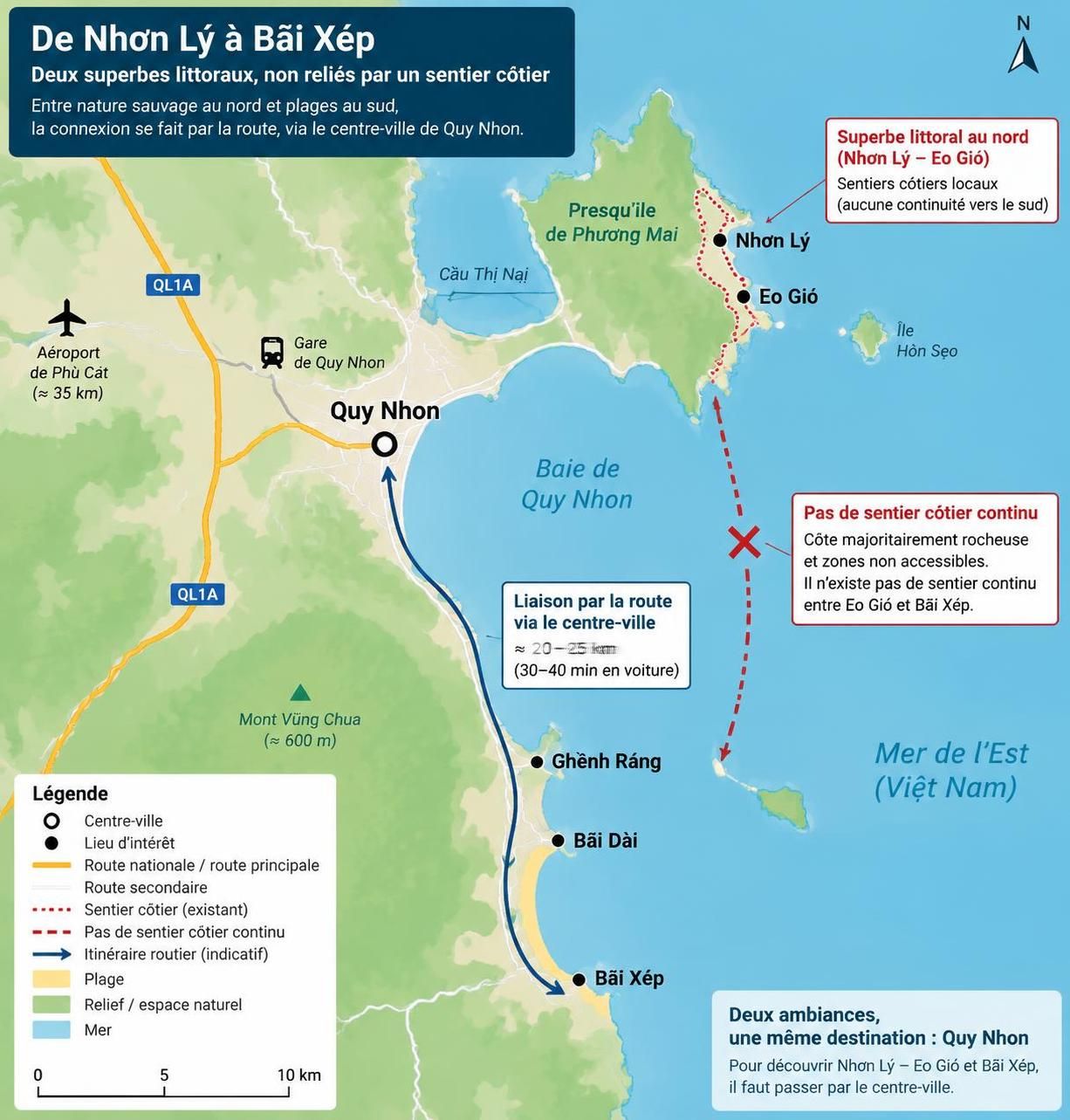 partez en randonnée côtière entre nhơn lý et bãi xép, à quy nhon, et découvrez falaises volcaniques, baies cachées et villages de pêcheurs.