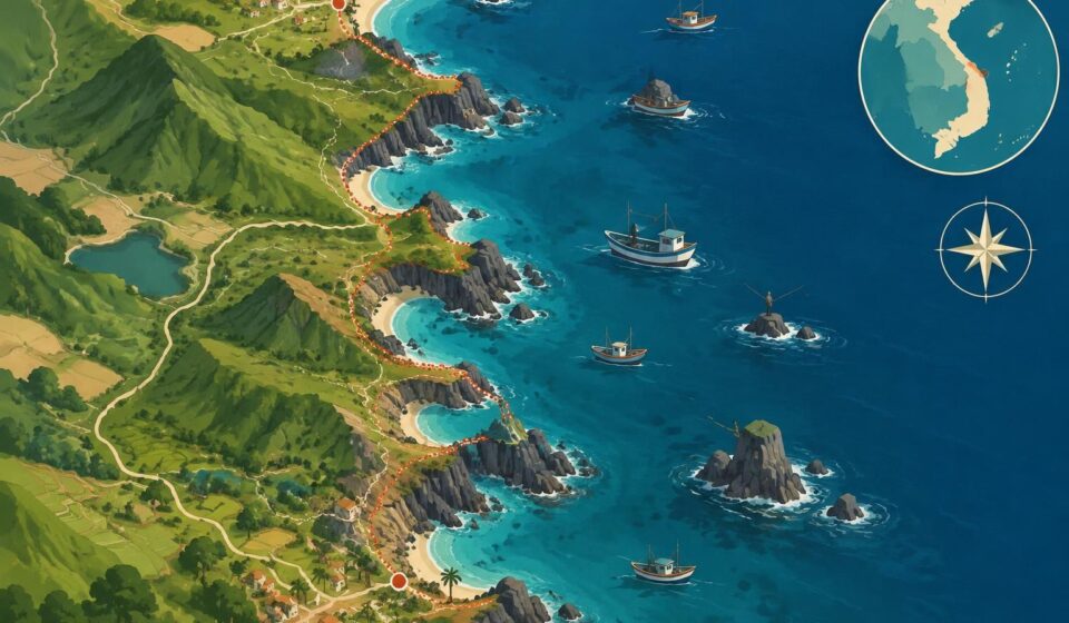 explorez la côte de quy nhon entre nhơn lý et bãi xép : falaises volcaniques, baies secrètes et rencontres avec les pêcheurs locaux.
